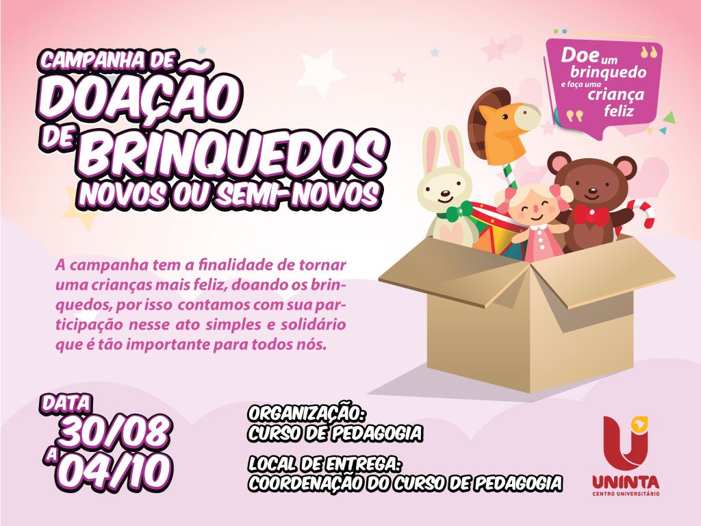 Pedagogia promove a campanha “Doe um brinquedo e faça uma criança feliz”