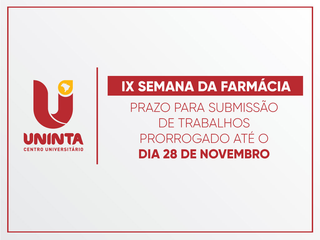 IX Semana da Farmácia: prorrogado o prazo para submissão de trabalhos