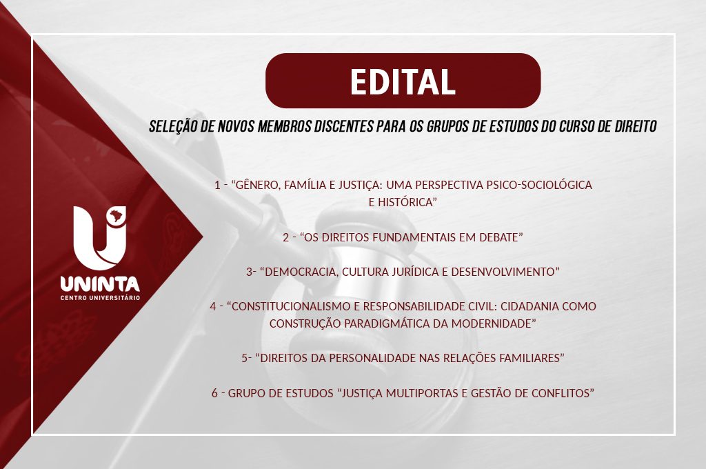 Direito UNINTA abre inscrições para novos membros de 6 Grupos de Estudos