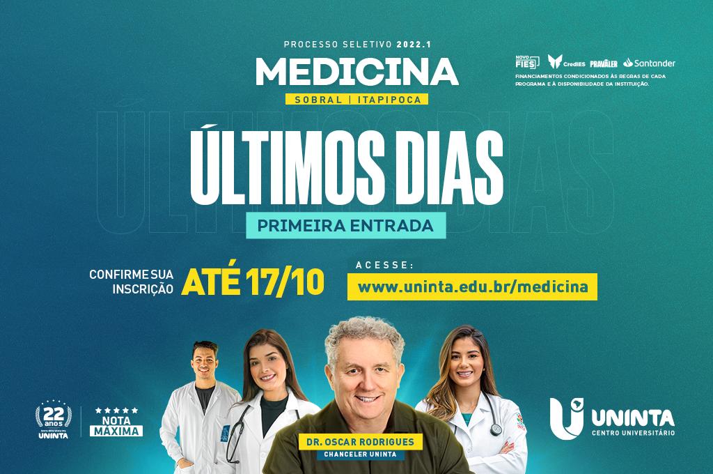 Processo Seletivo Medicina UNINTA 2022.1: Inscrições para a 1ª entrada encerram no domingo, 17